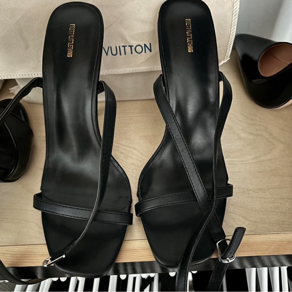PrettyLittleThing Black Strappy Heels